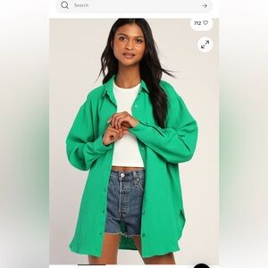 Lulu's Easy To See Green Oversized Button-Up Top